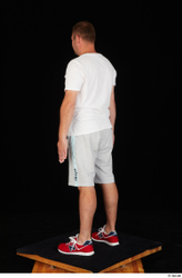Whole Body Man White Sports Shirt Shorts Chubby Standing Studio photo references